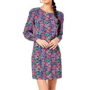 Lilly Pulitzer Size XS Floral Diann Long Sleeve Cotton Knit Shift Dress New!